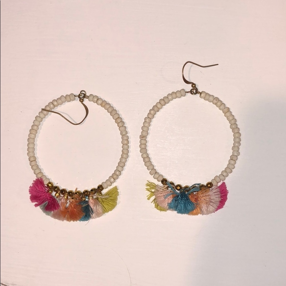 White Beaded hoops with tassels